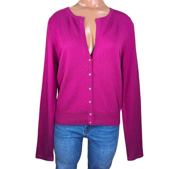 Ann Taylor Sweaters - Ann Taylor Med V-Neck Purple Silk Cashmere Rhinestone Button Front Cardigan